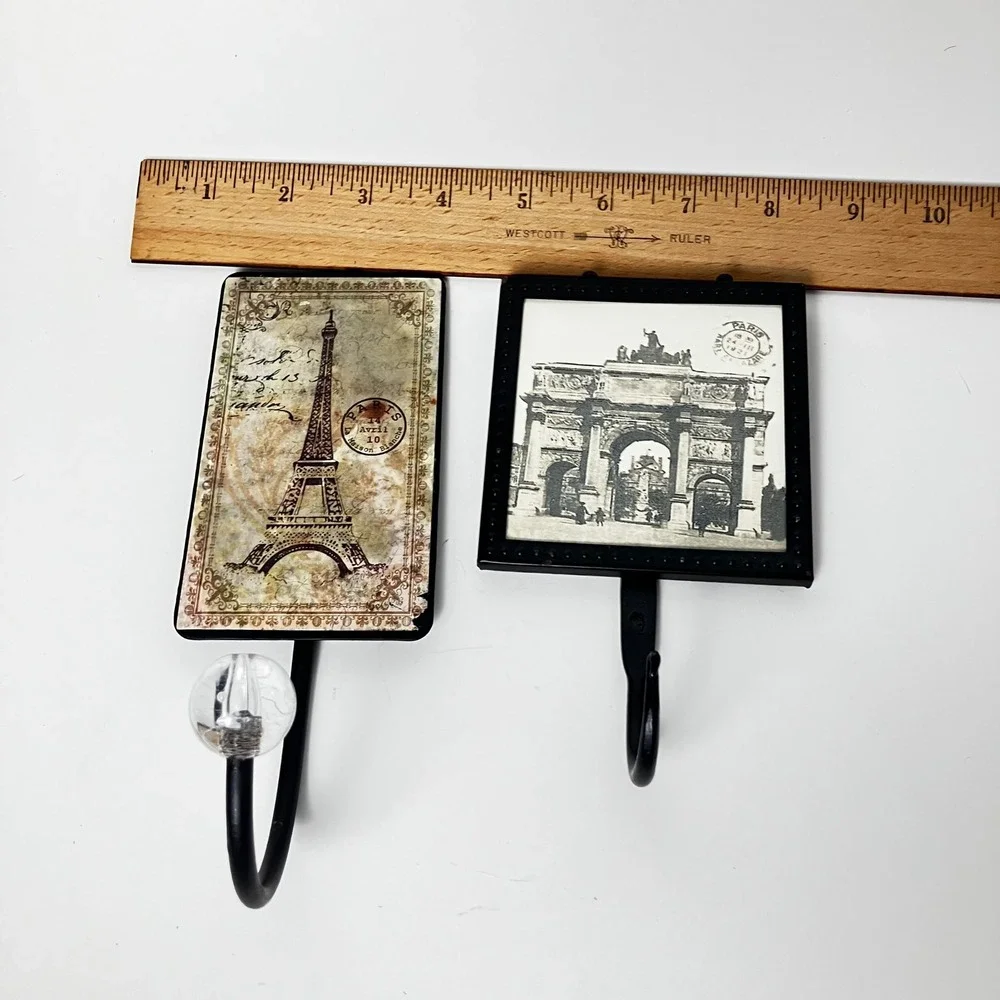 Wall Hooks Paris Eiffel Tower Arc de Triomphe Set of 2 Black Vintage Unbranded